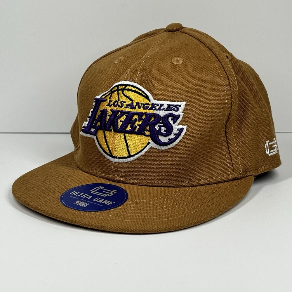 Los Angeles Lakers Canvas Flat Brim Hat Ultra Game Snapback Brown OSFM NBA
